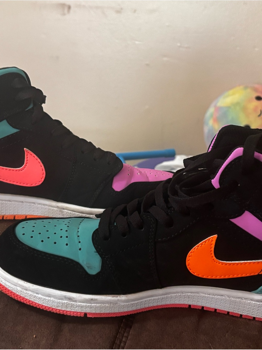 Nike Black High-Top Sneakers with Teal, Pink & Orange Accents